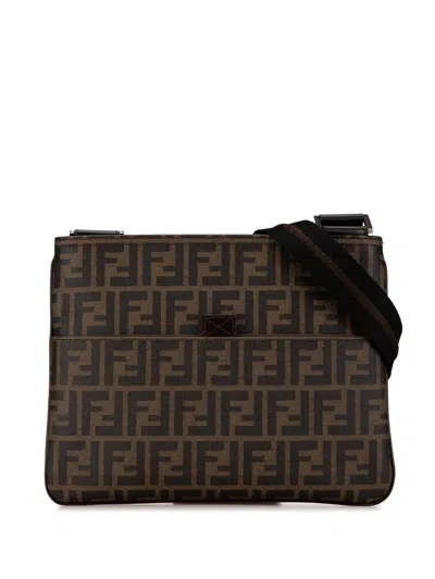 Pre-owned Fendi 2000-2010 Zucca Coated Canvas Crossbody Bag In Brown