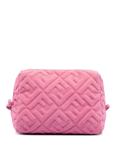 Pre-owned Fendi 2000-2010 Zucca Embossed Terry Cloth Pouch In Pink