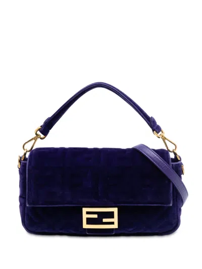 Pre-owned Fendi 2000-2010 Zucca Embossed Velvet Baguette Satchel In Purple