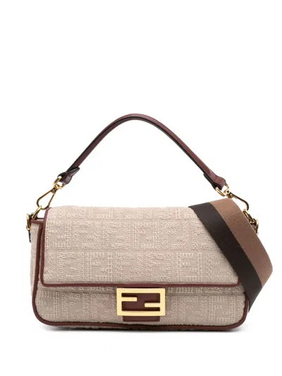 Pre-owned Fendi 2000-2010 Zucca Embroidered Canvas Baguette Satchel In Brown