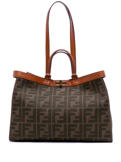 Pre-owned Fendi 2000-2010 Zucca Embroidered Canvas Peekaboo X Tote Satchel