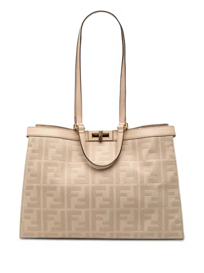 Pre-owned Fendi 2000-2010 Zucca Embroidered Canvas Peekaboo X Tote Satchel In Brown