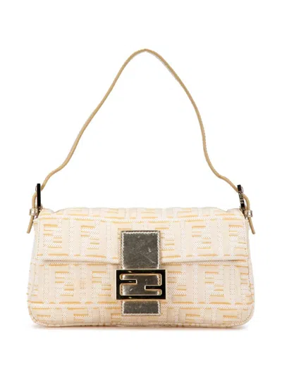 Pre-owned Fendi 2000-2010 Zucca Metallic Lurex Uette Shoulder Bag In Gold