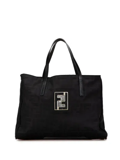 Pre-owned Fendi 2000-2010 Zucca Nylon Handbag In Black