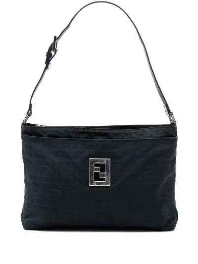 Pre-owned Fendi 2000-2010 Zucca Nylon Shoulder Bag In Black