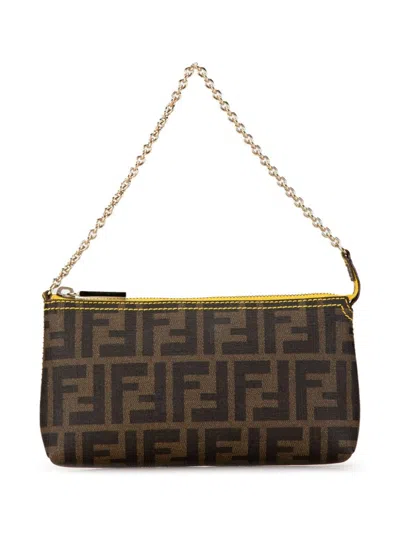 Pre-owned Fendi 2000-2010 Zucca Spalmati Chain Pochette Shoulder Bag In Brown