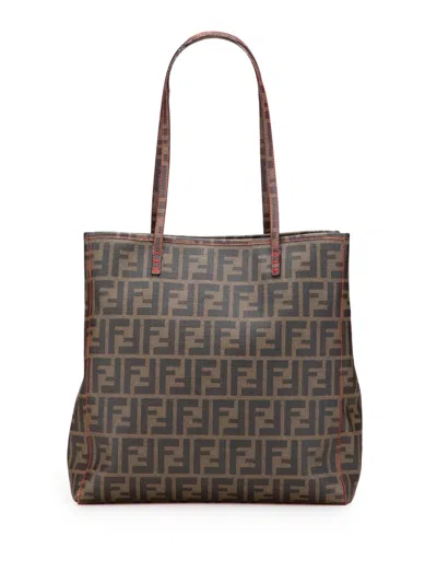 Pre-owned Fendi 2000-2010 Zucca Spalmati Tote Bag In Brown