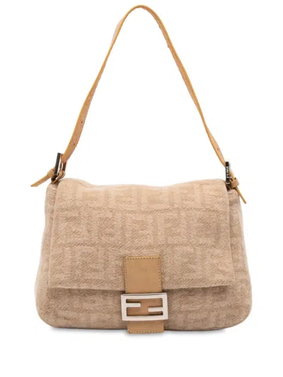 Pre-owned Fendi 2000-2010 Zucca Wool Mamma Forever Shoulder Bag In Brown