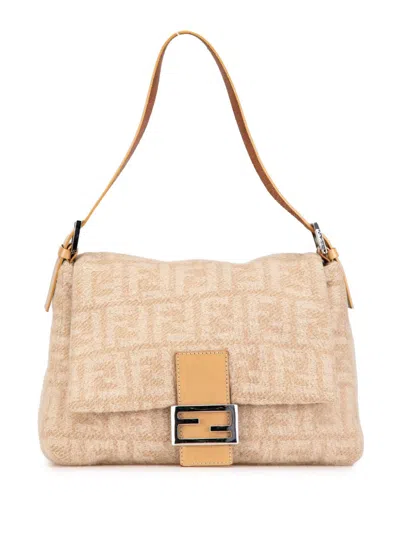 Pre-owned Fendi 2000-2010 Zucca Wool Mamma Forever Shoulder Bag In Brown