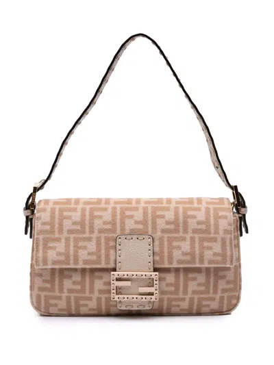 Pre-owned Fendi 2000-2010 Zucca Wool Selleria Baguette Shoulder Bag