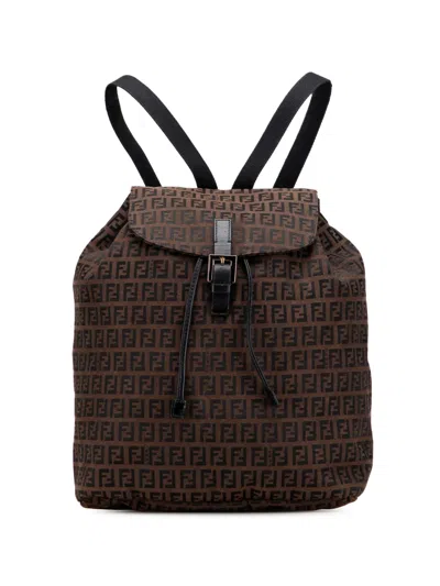 Pre-owned Fendi 2000-2010 Zucchino Canvas Backpack In Brown