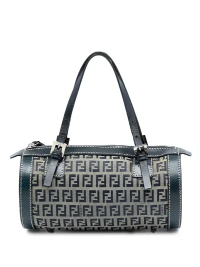 Pre-owned Fendi 2000-2010 Zucchino Canvas Barrel Handbag In Blue