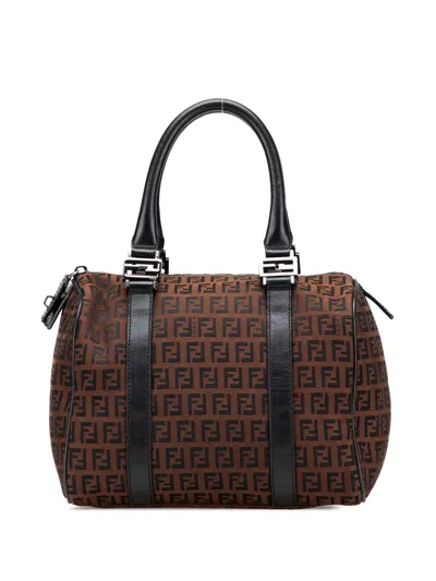 Pre-owned Fendi 2000-2010 Zucchino Canvas Boston Bag In Black