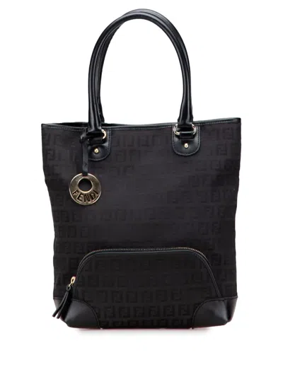 Pre-owned Fendi 2000-2010 Zucchino Canvas Chef Front Pocket Shopping Tote Bag In Brown
