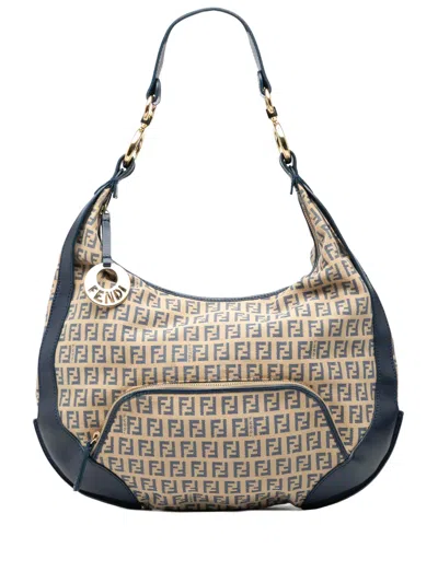 Pre-owned Fendi 2000-2010 Zucchino Canvas Chef Pocket Hobo Bag In Blue