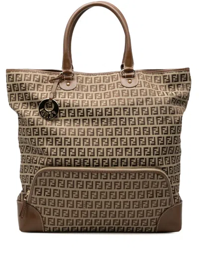 Pre-owned Fendi 2000-2010 Zucchino Canvas Chef Shopping Tote Bag In Brown