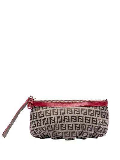Pre-owned Fendi 2000-2010 Zucchino Canvas Clutch Bag In Brown