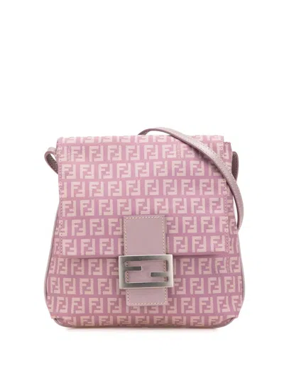 Pre-owned Fendi 2000-2010 Zucchino Canvas Crossbody Bag In Pink