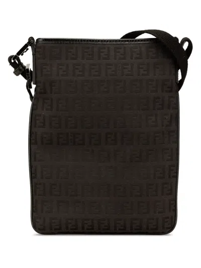 Pre-owned Fendi 2000-2010 Zucchino Canvas Crossbody Bag In Black