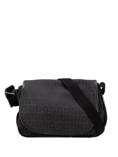Pre-owned Fendi 2000-2010 Zucchino Canvas Crossbody Bag In Black
