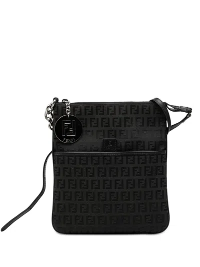 Pre-owned Fendi 2000-2010 Zucchino Canvas Crossbody Bag In Black