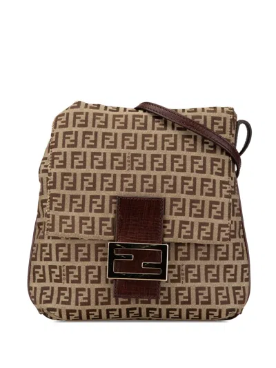 Pre-owned Fendi 2000-2010 Zucchino Canvas Crossbody Bag In Brown