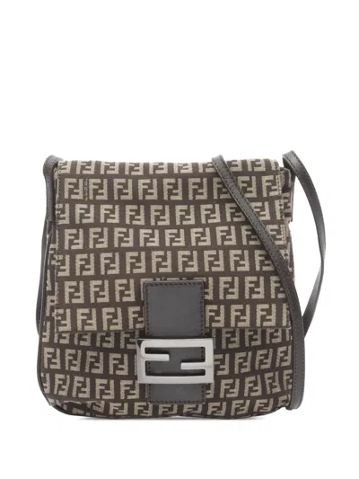 Pre-owned Fendi 2000-2010 Zucchino Canvas Crossbody Bag In Brown