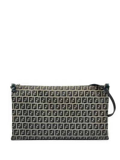 Pre-owned Fendi 2000-2010 Zucchino Canvas Crossbody Bag In Gray