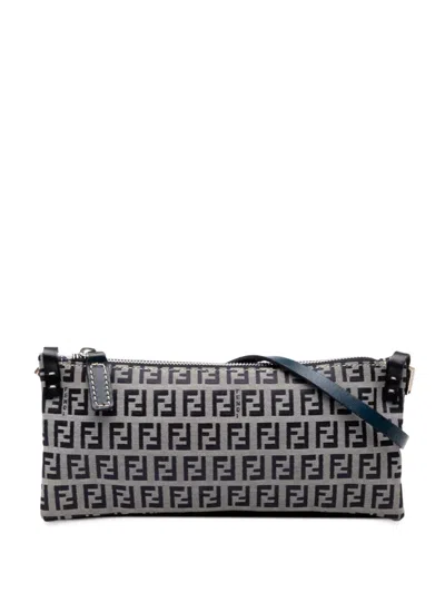 Pre-owned Fendi 2000-2010 Zucchino Canvas Crossbody Bag In Gray