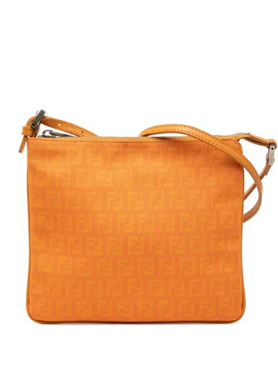 Pre-owned Fendi 2000-2010 Zucchino Canvas Crossbody Bag In Orange