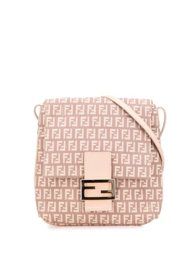 Pre-owned Fendi 2000-2010 Zucchino Canvas Crossbody Bag In Pink