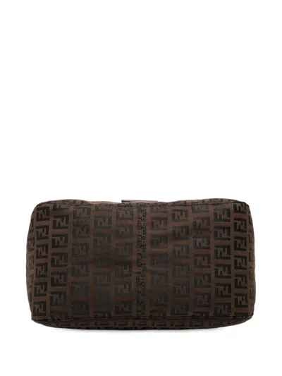 Pre-owned Fendi 2000-2010 Zucchino Canvas Double Flap Mamma Shoulder Bag In Brown