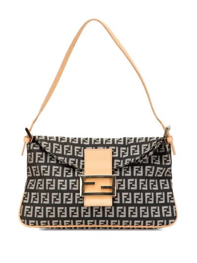 Pre-owned Fendi 2000-2010 Zucchino Canvas Double Flap Shoulder Bag