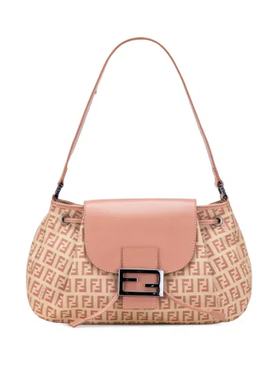 Pre-owned Fendi 2000-2010 Zucchino Canvas Drawstring Shoulder Bag In Brown