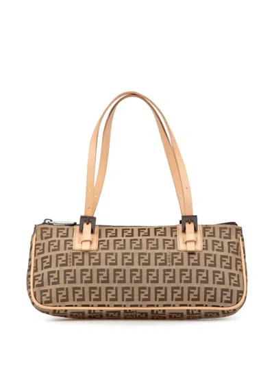 Pre-owned Fendi 2000-2010 Zucchino Canvas Handbag In 褐色