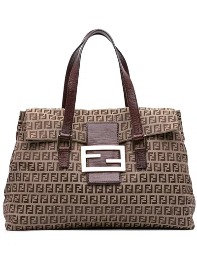Pre-owned Fendi 2000-2010 Zucchino Canvas Handbag In Brown