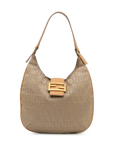 Pre-owned Fendi 2000-2010 Zucchino Canvas Hobo Bag In Brown