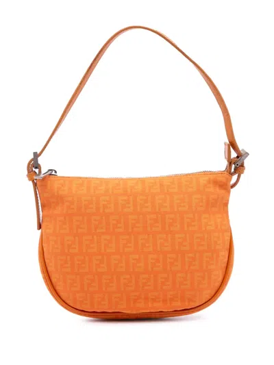 Pre-owned Fendi 2000-2010 Zucchino Canvas Hobo Shoulder Bag In Orange