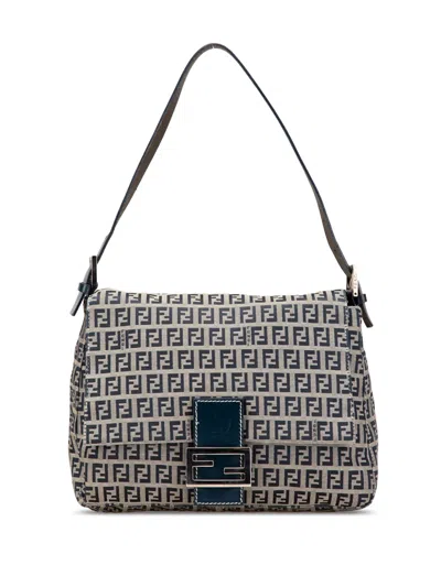 Pre-owned Fendi 2000-2010 Zucchino Canvas Mamma Forever Shoulder Bag In Blue