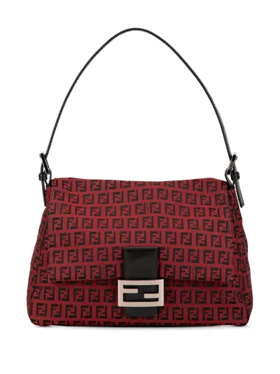 Pre-owned Fendi 2000-2010 Zucchino Canvas Mamma Forever Shoulder Bag In Black