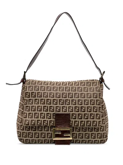 Pre-owned Fendi 2000-2010 Zucchino Canvas Mamma Forever Shoulder Bag In Brown