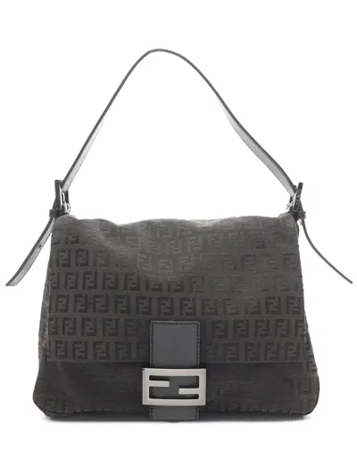 Pre-owned Fendi 2000-2010 Zucchino Canvas Mamma Forever Shoulder Bag In Brown