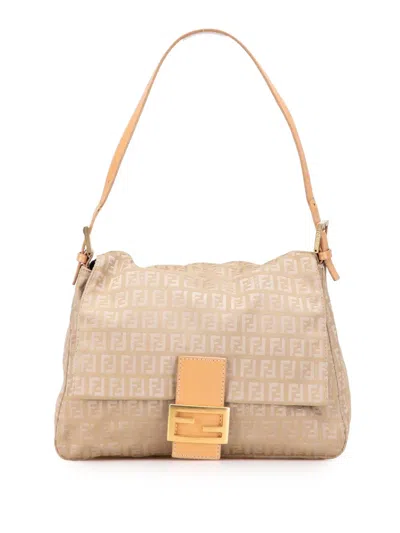 Pre-owned Fendi 2000-2010 Zucchino Canvas Mamma Forever Shoulder Bag In Brown
