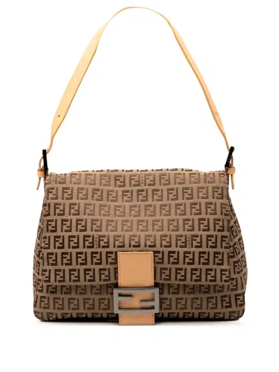 Pre-owned Fendi 2000-2010 Zucchino Canvas Mamma Forever Shoulder Bag In Brown