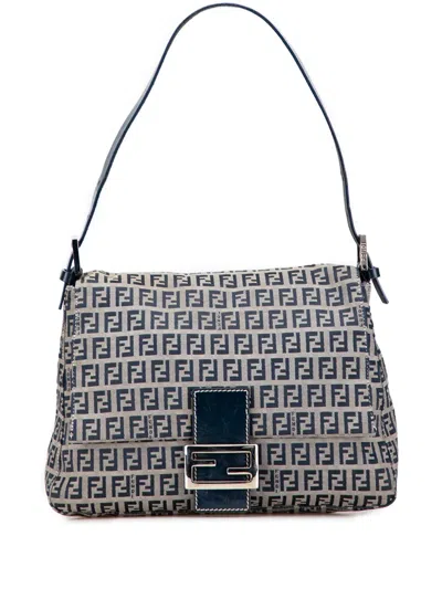 Pre-owned Fendi 2000-2010 Zucchino Canvas Mamma Forever Shoulder Bag In Gray