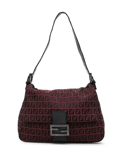 Pre-owned Fendi 2000-2010 Zucchino Canvas Mamma Forever Shoulder Bag In Red