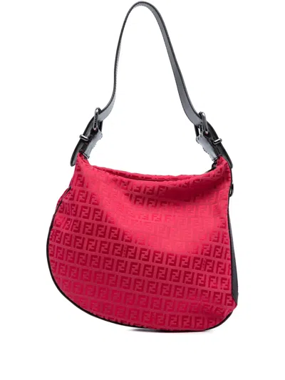 Pre-owned Fendi 2000-2010 Zucchino Canvas Oyster Hobo Bag In Red