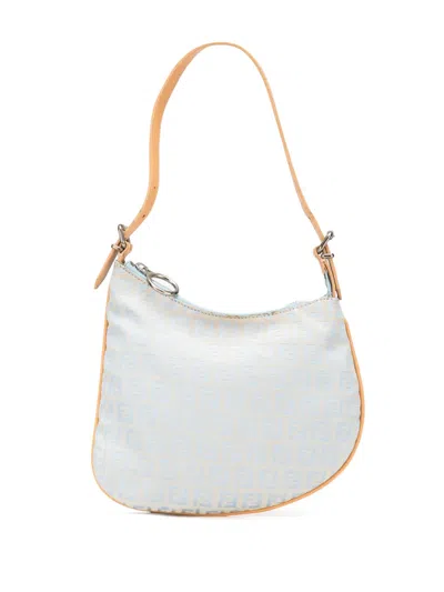 Pre-owned Fendi 2000-2010 Zucchino Canvas Oyster Shoulder Bag In Blue