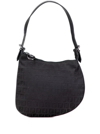Pre-owned Fendi 2000-2010 Zucchino Canvas Oyster Shoulder Bag In Black