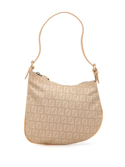 Pre-owned Fendi 2000-2010 Zucchino Canvas Oyster Shoulder Bag In Brown